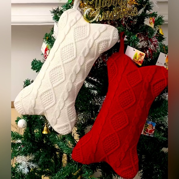 Stocking Other - NEW Large Red and Ivory Knit Bone Stockings